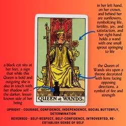 Queen of Wands Tarot Card Meaning Reference Card
