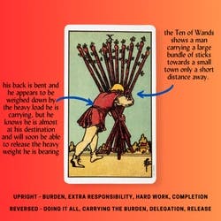 Ten of Wands Tarot Card Meaning Reference Card
